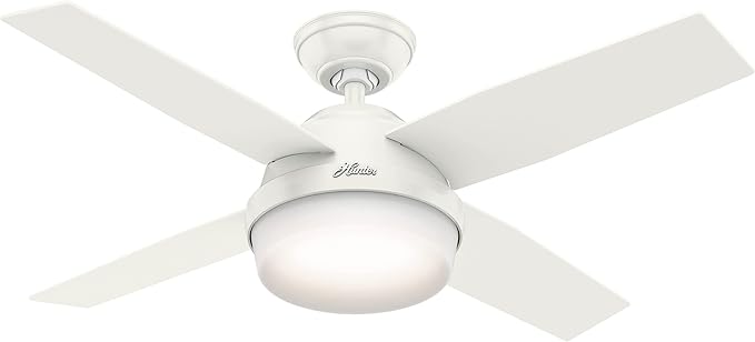 Hunter 44 inch Indoor Ceiling Fan with LED Light and Remote Control - White Modern Ceiling Fan, Standard Mount, 4 Blades, For Bedroom, Living Room, or Kitchen - Dempsey 59246, Fresh White
