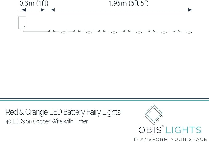 QBIS Battery Powered Fairy Lights - 40 LED, 6hr Timer, Red & Orange for Bedroom, Christmas & Halloween