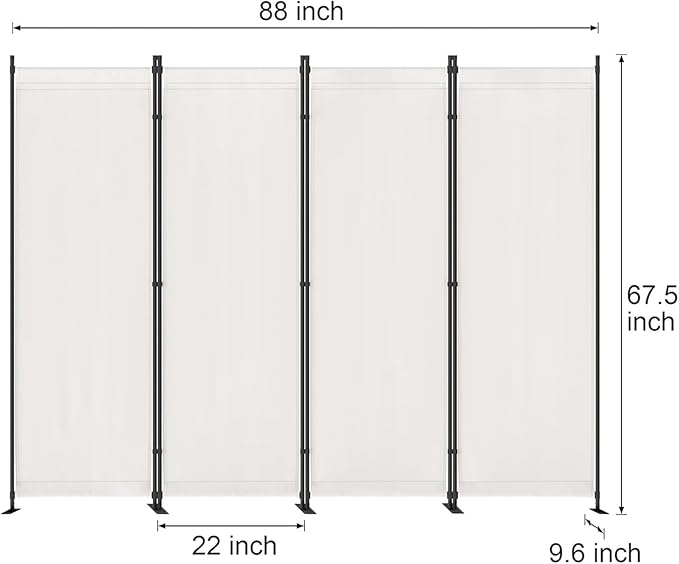 Morngardo Room Divider, Folding Privacy Screens, 4 Panel Room Partitions, 88" Foldable Wall Dividers, Portable Separating for Home Office Bedroom Dorm Decor (White)