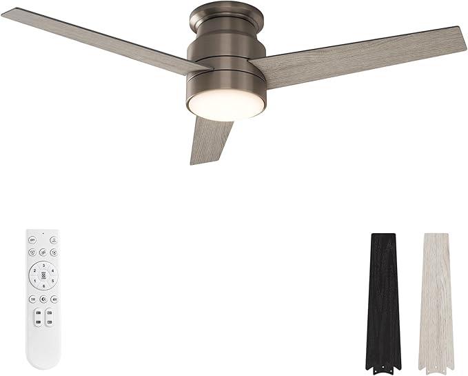warmiplanet Flush Mount Ceiling Fan with Lights Remote Control, 52-Inch, Antique Nickel, 3-Blades