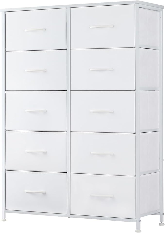 DUMOS Dresser for Bedroom, 10 Storage Drawers, Wide Fabric Closet Chests Organizer Tower Furniture with Wooden Top Metal Frame for Clothes, Guest Room, Living Room, Hallway, Entryway