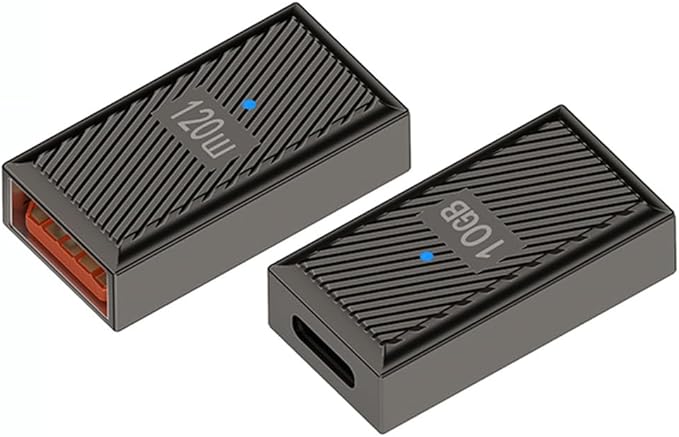 2 Pack USB-C to USB-A OTG Adapter,10Gbps 120W Fast Charging with LED, Compatible with Laptop,Smartphone,Charger (Straight USB-C Female to USB-A Female with LED Indicator)