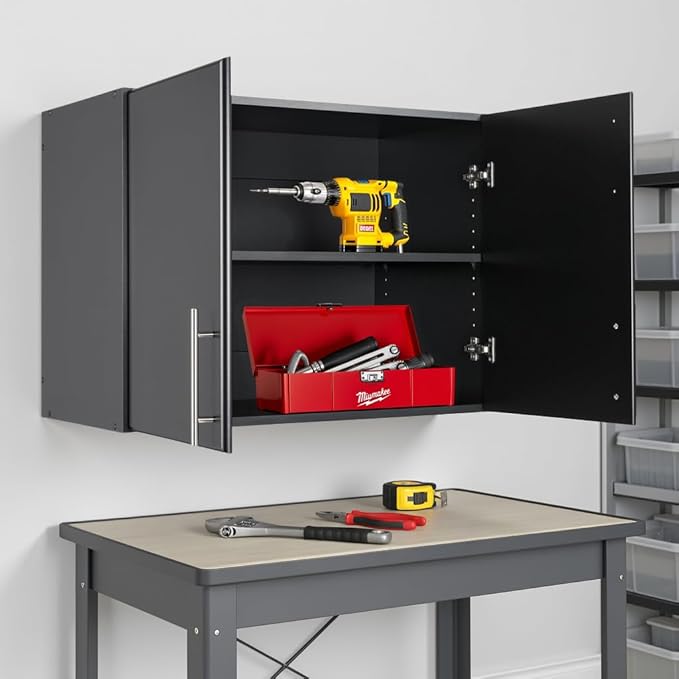 Prepac Elite 32 in. 2-Door Engineered Wood Stackable Wall Cabinet in Black
