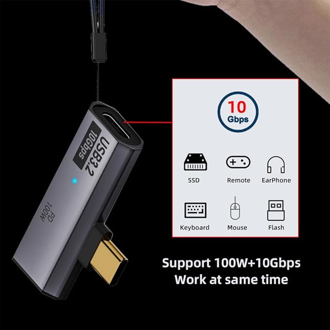 xiwai USB-C Splitter 1 in 2 Out Charger Connector Type-C Female USB3.0 10Gbps Data OTG & 100W PD Power Adapter for Laptop Tablet Phone