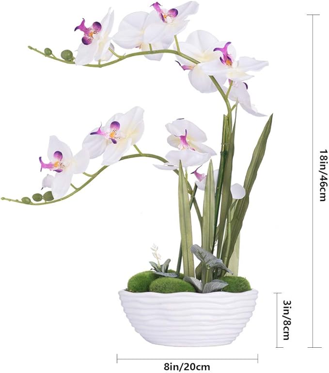 Large Artificial Potted Orchid Plant, Silk Flower Arrangement with Ceramics Vase, White