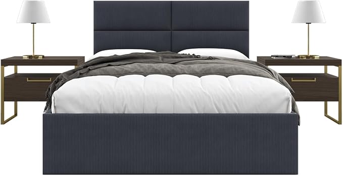 Vänt Upholstered Wall Panels - Queen/Full Size Wall Mounted Headboards - Ribbed Midnight Blue - Set of 4 Panels (Each Individual Panel 30"x11.5")
