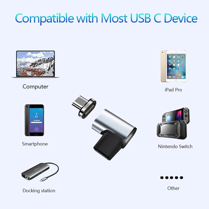 Magnetic USB C Adapter, 24Pins Type C Connector, PD 100W Fast Charging 10Gbs Data Transfer
