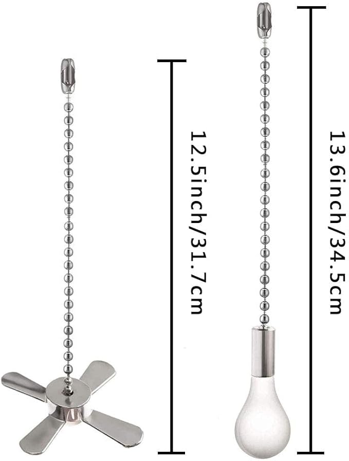 Ceiling Fan Pull Chain Ornaments Extension Chains with Decorative Light Bulb and Cord 13.6 Inches Fan Pull Chain Set For Ceiling Light Lamp Chain (Nickel)