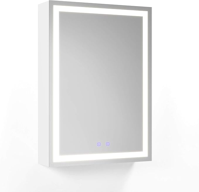 LED Lighted Medicine Cabinet Mirror 20" W x 28" H with 2 Adjustable Glass Shelves, Recessed or Surface Mount Bathroom Wall Cabinet with Touch Sensor, Defogger, Light Color Dimmer (3000-6500K)