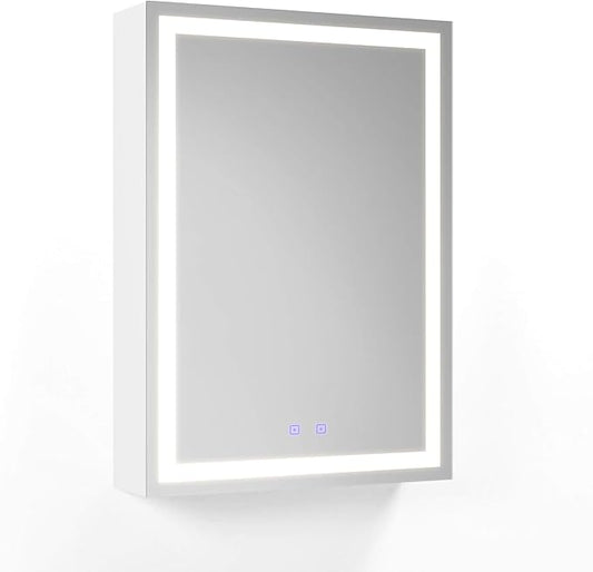 LED Lighted Medicine Cabinet Mirror 20" W x 28" H with 2 Adjustable Glass Shelves, Recessed or Surface Mount Bathroom Wall Cabinet with Touch Sensor, Defogger, Light Color Dimmer (3000-6500K)