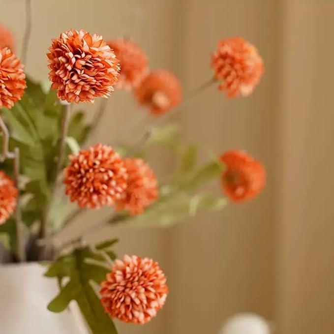 Artificial Flowers for Vases 20.5 Inch 10 Stems， Silk Dried Fake Mums Bouquet Indoor Faux Floral Arrangements for Decoration (Orange)