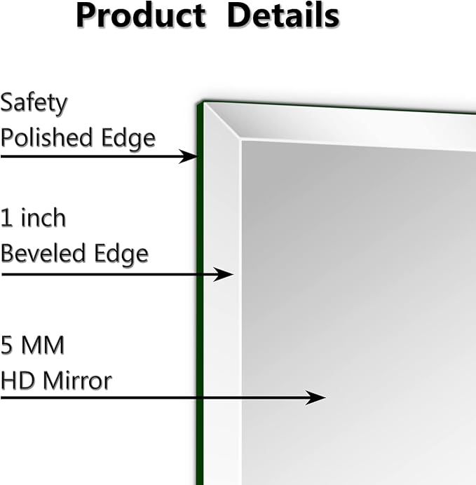 18"x24" Frameless Rectangle Wall Mirror with 1 inch Beveled Edge for Bathroom Vanity