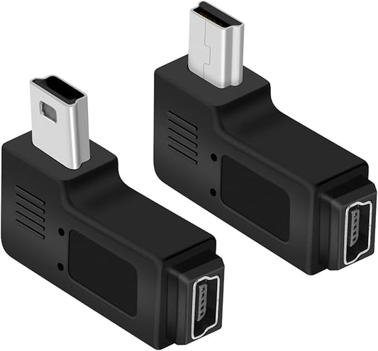 90 Degree Left & Right Angle Mini USB Adapter,Mini USB 5 Pin Male to MINI USB Female Adapter for Dashcams,Bluetooth(1Pair)