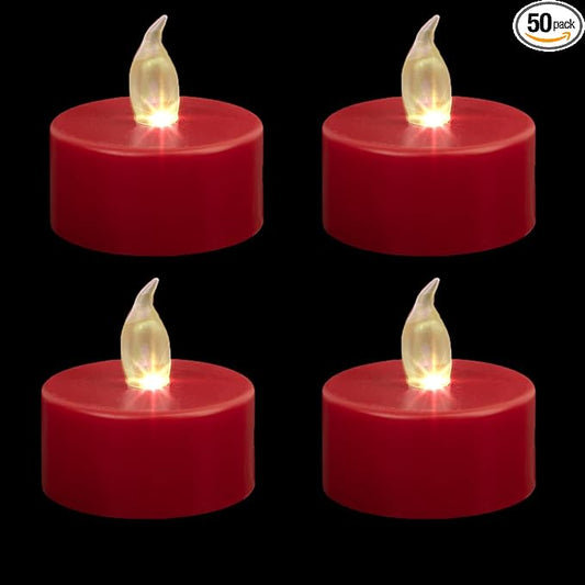 LED Tea Lights Candles- 50PACK Red Flameless Candles Realistic and Bright Flickering Long Lasting 200Hours for Holiday Celebration,Party, Home Decoration,Battery Operated