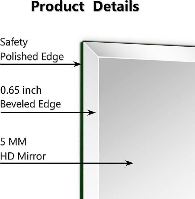 12"x16" Frameless Rectangle Wall Mirror with 1 inch Beveled Edge for Bathroom Vanity