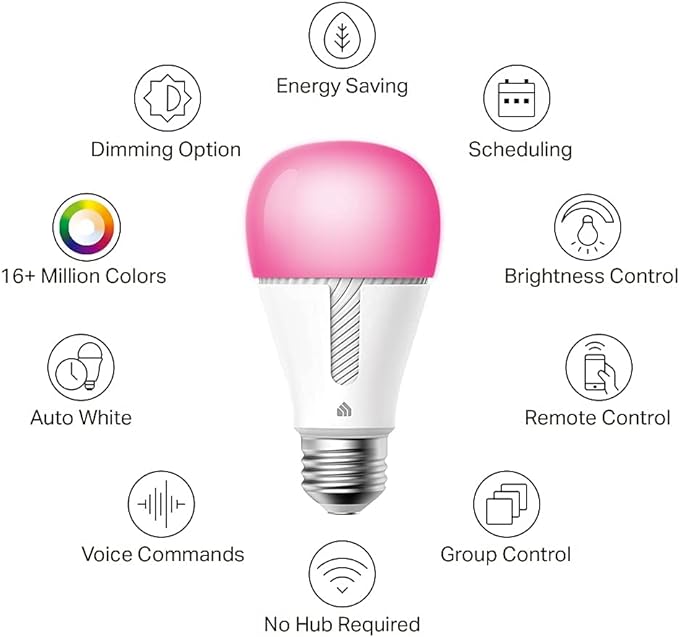 Kasa Smart Bulb, 1000 Lumens Full Color Changing Dimmable Smart WiFi Light Bulb Compatible with Alexa and Google Home, 11W, A19, 2.4Ghz only, No Hub Required (KL135P2), 2-Pack,White
