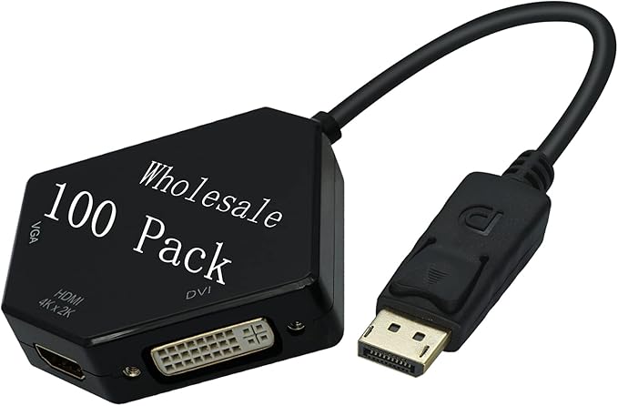 DP to HDMI VGA DVI Adapter Displayport to HDMI 4K Adapter 3 in 1 Display Port to HDMI VGA DVI Converter Male to Female Gold-Plated (Diamond Shaped) (100 Pack Diamond Shaped)