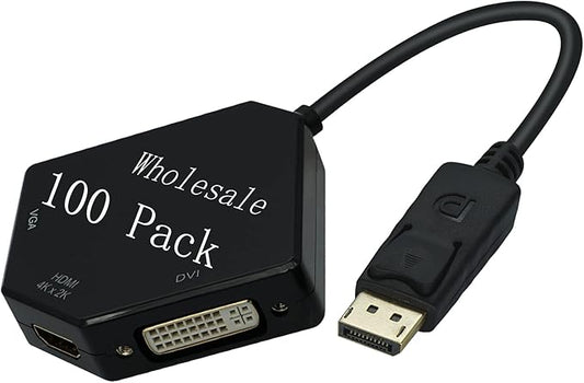 DP to HDMI VGA DVI Adapter Displayport to HDMI 4K Adapter 3 in 1 Display Port to HDMI VGA DVI Converter Male to Female Gold-Plated (Diamond Shaped) (100 Pack Diamond Shaped)