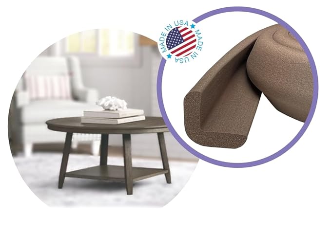 Kidkusion Baby Proof Edge Guards for Safety | Made in The USA | 40 Feet | Brown | Edge Protectors for Furniture, Tables, Fireplaces | Heavy Duty Tape Included