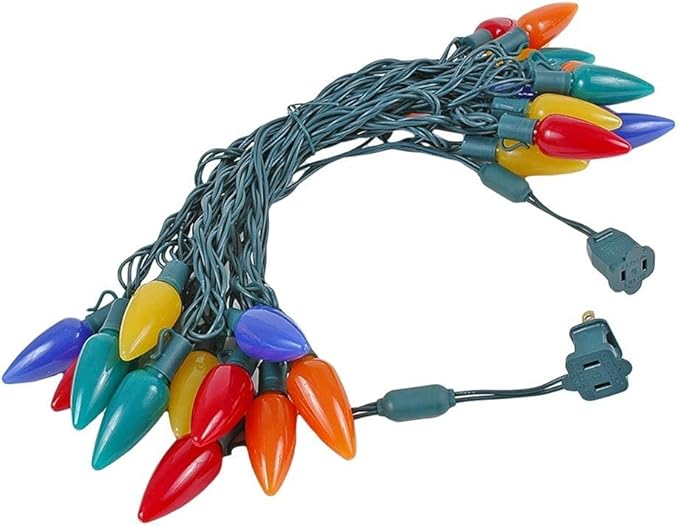 Novelty Lights 25 Feet 25 Light C9 Ceramic Style LED String Lights, Multicolor, Pre-Lamped Christmas Lights on Green Wire, UL Listed Indoor/Outdoor, Connectable End-to-End