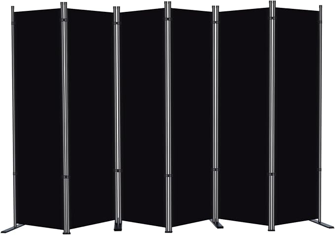 RANTILA 6 Panel Room Divider, 6 FT Folding Privacy Screen with Wide Feet, Freestanding Partition for Room Separation, Portable Room Divider Panel, 133" W x 71" H, Black