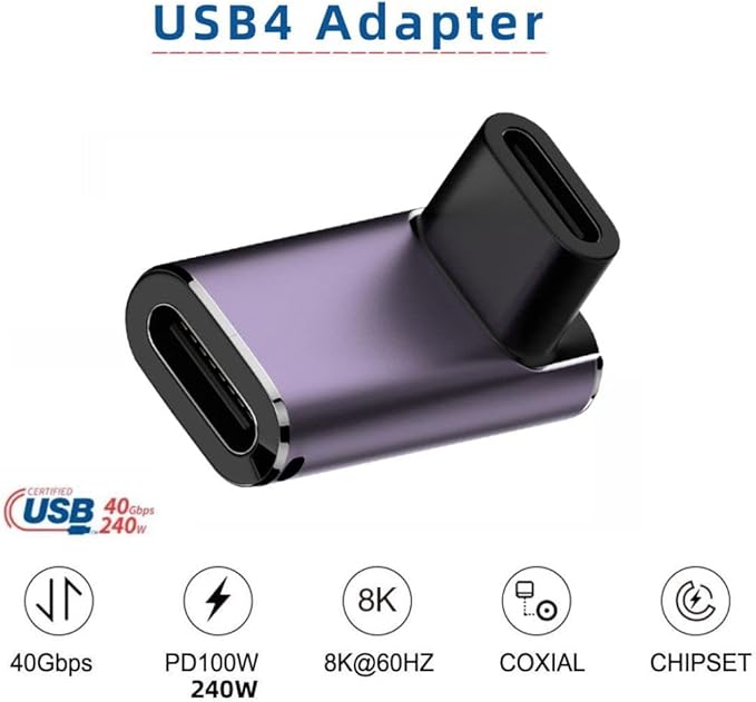 chenyang USB C Connector,USB4 Type C Female to Female 240W Power 40Gbps Data 8K Video Adapter 90 Degree Angled for NS Phone Laptop