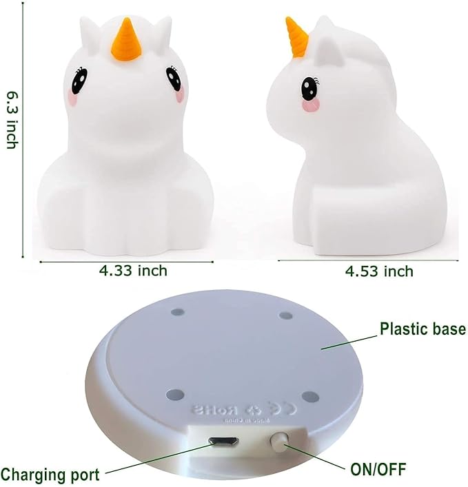 Animal-shaped Big Night Light for Children/Adult, Rechargeable LED Soft Silicone (BPA Free) Bedside Lamp, Adjustable Brightness and 9 Colors by Touch Control & Remote Control (Big Unicorn)