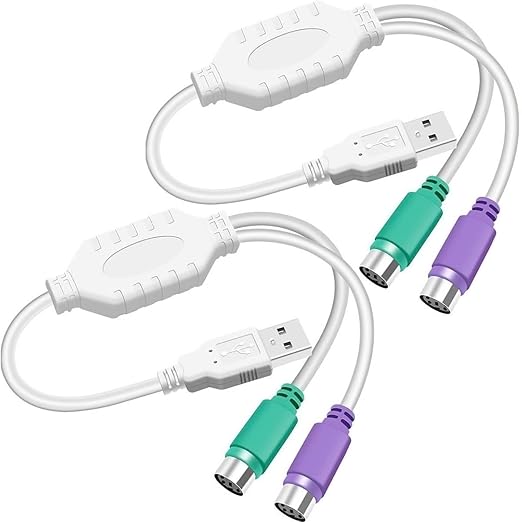 PS2 to USB A Adapter Cable for Keyboard and Mouse - PS/2 Male to USB A Male Plug, Replacement Cord, 2 PCS