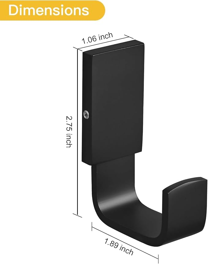 BESy Brass Clothes Hook Single Towel Hook for Bathroom Kitchen Garage Square Style Robe Hooks Coat and Hat Hook, Self Adhesive with Glue or Wall Mounted with Screws, Matte Black