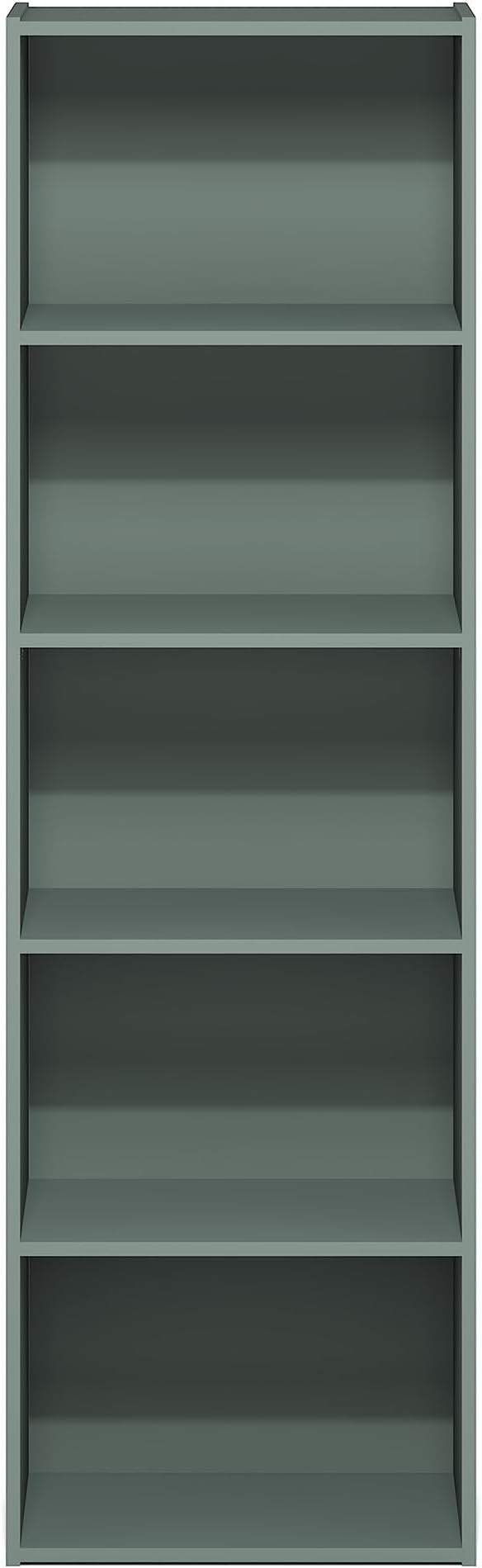 Furinno LUDER Book Shelf, 5-Tier Bookshelf, Bookcase, 9.4" x 15.8" x 52", for Living Room, Bedroom, Home Office, Sage Green