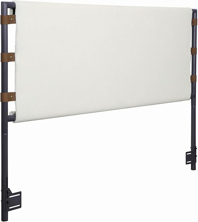 Nathan James Aspen Metal Boucle Fabric Wrapped Headboard, King, White/Gunmetal