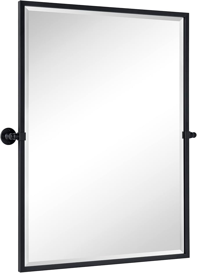 TEHOME Pivot Mirror Matte Black Bathroom Mirror Squared Edge Rectangle Tilting Beveled Vanity Mirrors for Wall, Overall 33.9 x 40 inches (Mirrror 30 x 40 inches)