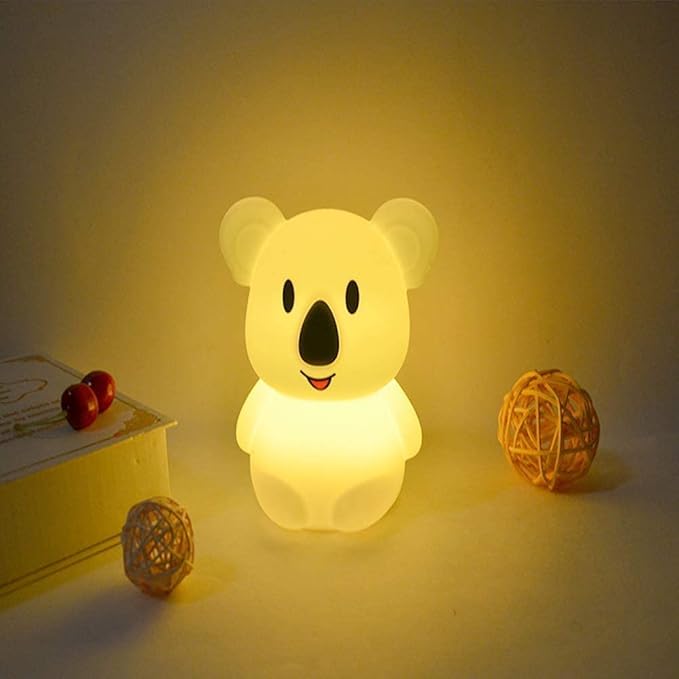 Animal-Shaped Night Light, Rechargeable LED Soft Silicone (BPA Free) Bedside Lamp for Children/Adults, Adjustable Brightness and 9 Colors by Touch Control & Remote Control (Big Koala)