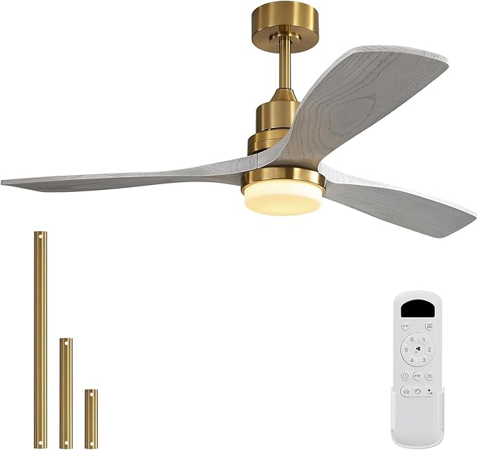 Sofucor Ceiling Fans with Lights and Remote, 52 Inch Low Profile Indoor/Outdoor Ceiling Fan with Light, Reversible DC Motor, 6 Speeds, Solid Wood 3 Blades Ceiling Fans for Bedroom Living Room Patio