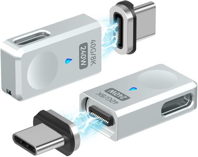 Magnetic USB C Adapter 240W 2 Pack, Side Port 24Pin USB Type C Magnetic Connector Straight with USB4 40Gbps 8K 60Hz for Steam Deck, Thunderbolt 3/4, MacBook Pro/Air and More Type C Devices