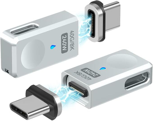 Magnetic USB C Adapter 240W 2 Pack, Side Port 24Pin USB Type C Magnetic Connector Straight with USB4 40Gbps 8K 60Hz for Steam Deck, Thunderbolt 3/4, MacBook Pro/Air and More Type C Devices