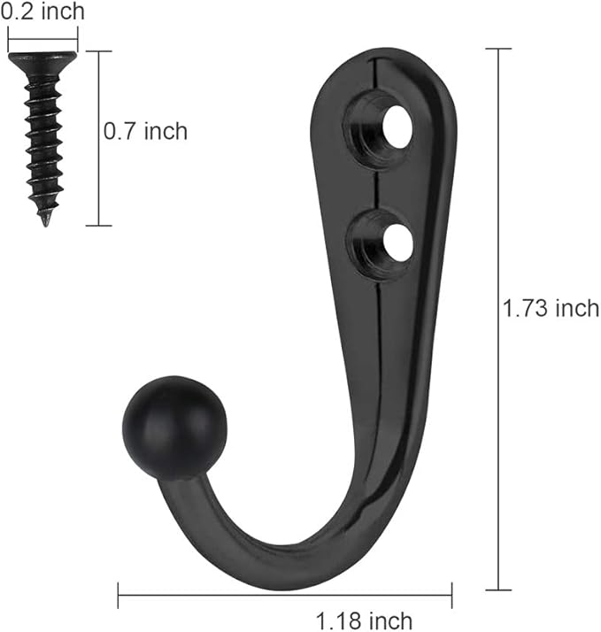 10 PCS Coat Hooks Wall Mounted, Premium Black Metal Wall Hooks for Hanging Coats, Wall Hook, Coat Hook, Towel Hooks for Hat Keys Closet Bag Backpack Hanger Farmhouse with 20Screws