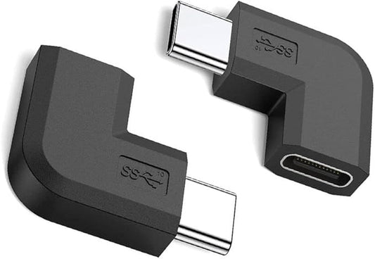 90 Degree Type USB C Adapter, 2 Pack USB C to USB-C Fast Charger and Transfer Converter [Right Angle] Compatible for Switch, Notebook Computers, Tablet, and Other Type C Cable Devices
