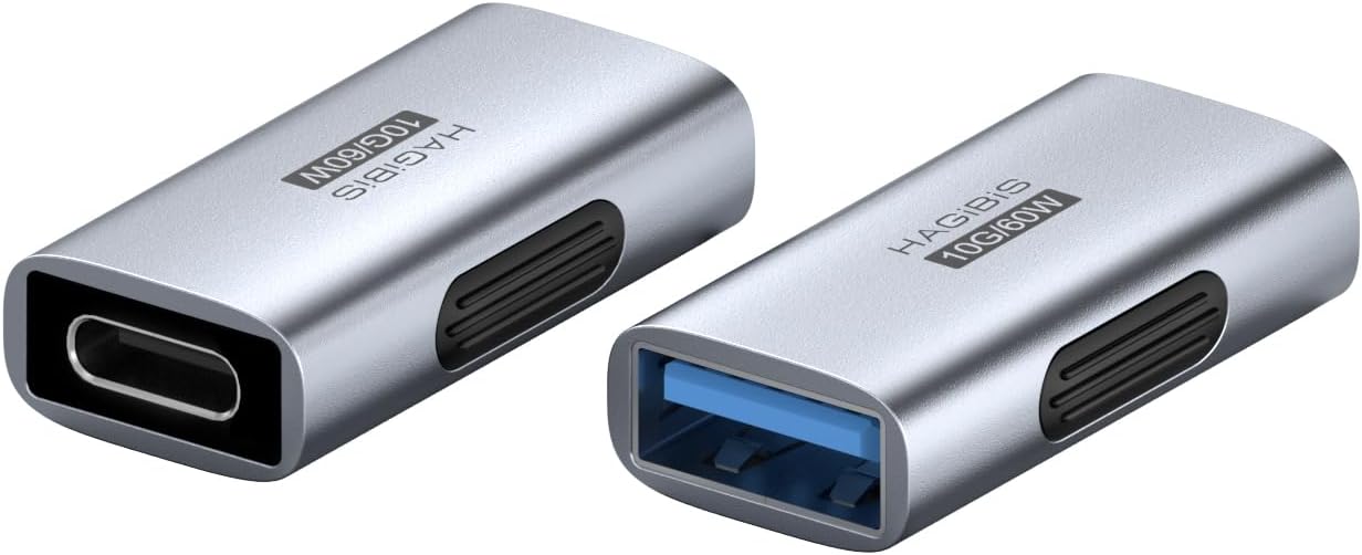 Hagibis USB 3.2 Adapter 2 Pack, USB C Female to USB A Female Connector OTG Adapter 10Gbps 60W Cable Extender for Laptops Charger PC Car Mouse Keyboard (ZJTN01)