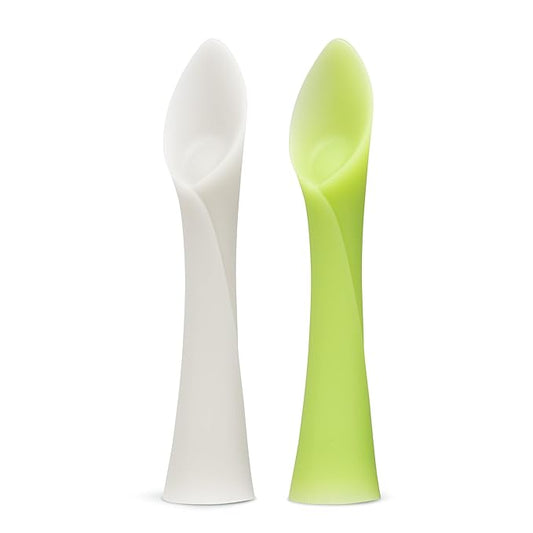 Olababy 100% Silicone Soft-Tip Training Spoon for Baby Led Weaning 2pack (Pearl/Kiwi)