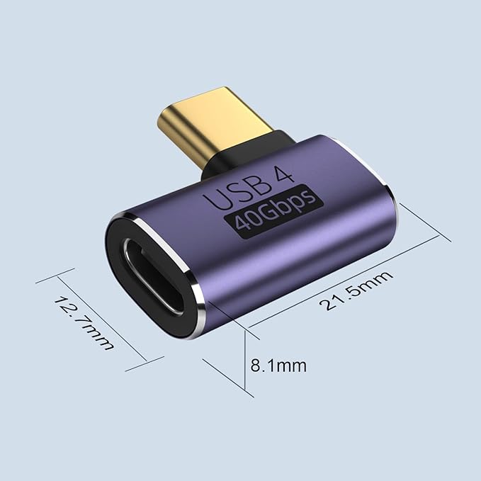 AreMe 2 Pack USB C Male to Female Adapter, 90 Degree Right Angle 100W Type C Extender Adapter for Thunderbolt 4/3, MacBook Pro/Air, Laptop, Phones and More Type C Devices (Purple)