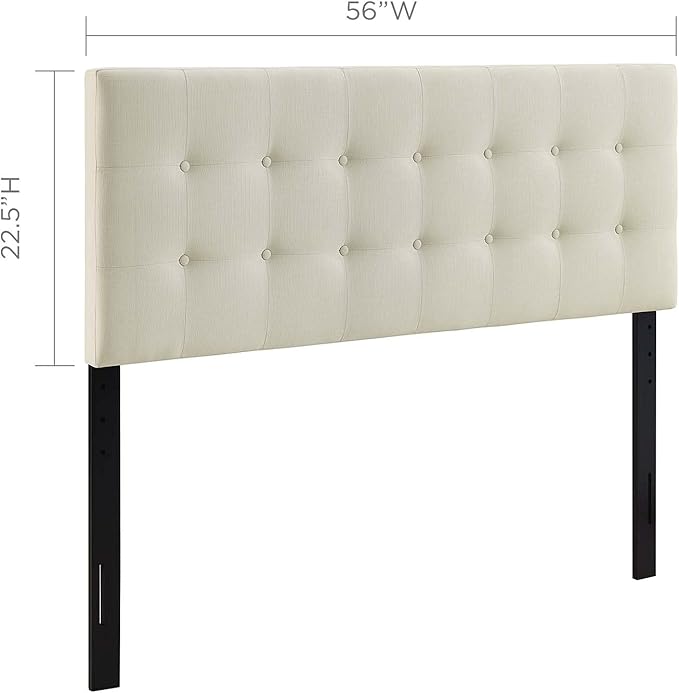Modway Emily Tufted Button Linen Fabric Upholstered Full Headboard in Ivory
