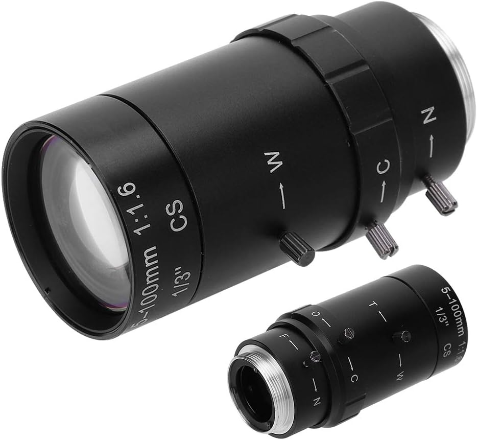 Zoom Camera Lens, 1.3MP Zoom CCTV Lens CS Mount Manual Aperture 5-100mm Aluminum Alloy Low Distortion High