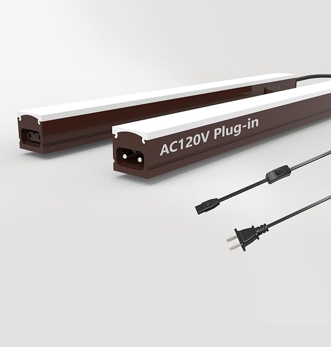 Under Cabinet Lighting Plug in, 16 Inch 2 Pcs, Linkable AC120V 3CCT 3000K/4000K/5000K Ultra Slim, LED Under Cabinet Lights for Counter Light, Kitchen, Shelf, Sink, Workshop, Desk, Bronze