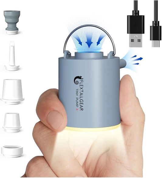 FLEXTAILGEAR Tiny Pump X Portable Air Pump+ Camping Light Ultra-Mini Air Pump with 1300mAh Battery USB Rechargeable for Sleeping Pads Pool Floats Air Bed Air Mattress Swimming Ring