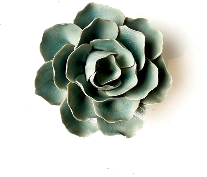 CHIVE ‘Coral’ — Beautiful, Decorative Ceramic Flower — Unique Tablescape Piece — Small Set of (Light Green Flower, Green Rose, Teal Ranunculus).