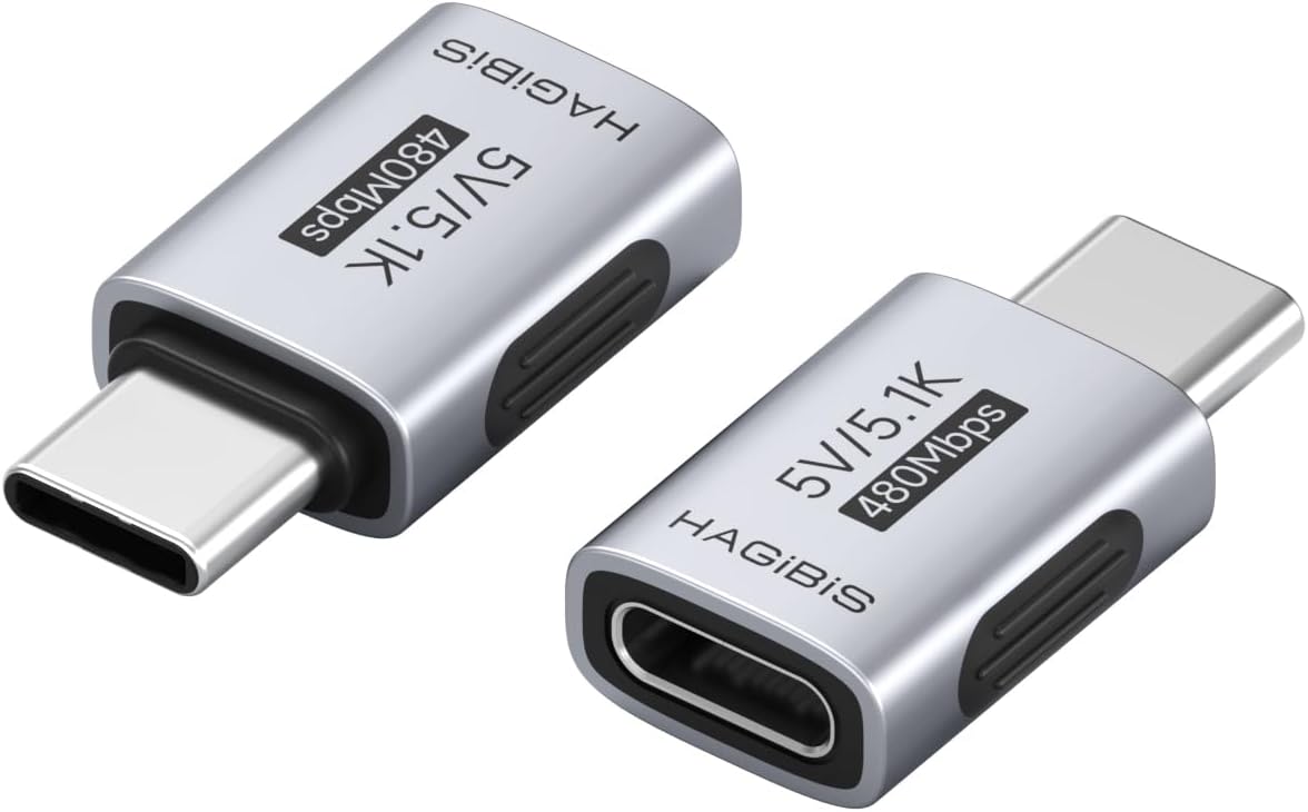 Hagibis 5.1k Resistor 5V/3A Charging Adapter 2 Pack, 15W USB C Male to USB C Female Adapter for Shaver Trimmer Headphone Fan Electric Screwdriver (ZJTN05)