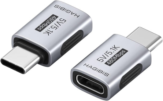 Hagibis 5.1k Resistor 5V/3A Charging Adapter 2 Pack, 15W USB C Male to USB C Female Adapter for Shaver Trimmer Headphone Fan Electric Screwdriver (ZJTN05)