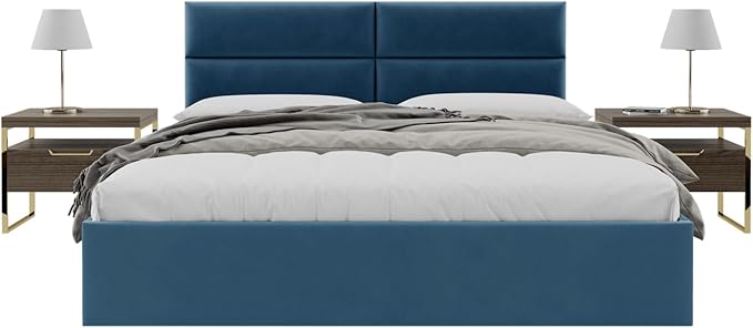 Vänt Upholstered Wall Panels - King/Cal King Size Wall Mounted Velvet Headboards - Velvet Peacock Blue - Twin/King - Set of 4 Panels (Each Individual Panel 39"x11.5")