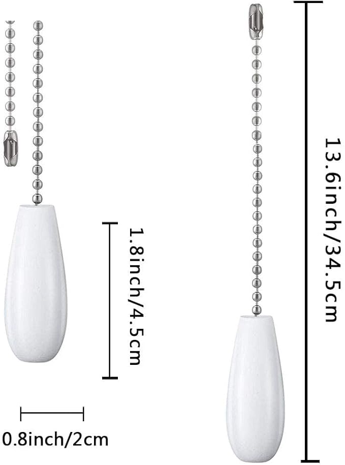 Decorative Ceiling Fan Extension 12 Inches White Wooden Pull Chain Set Ornaments for Light Lamp (Nickel) 8 Pcs